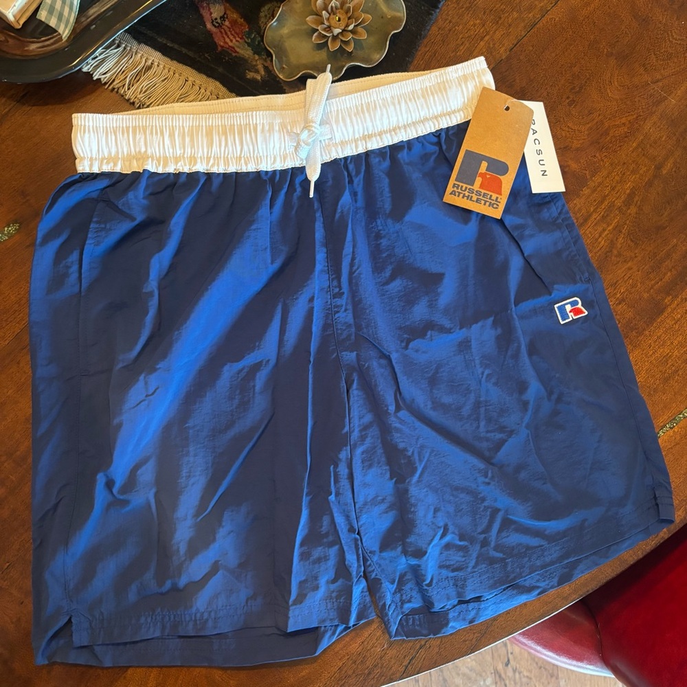 NWT Russell Athletic Men's Blue Shorts with White Waistband